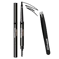 Eyebrow Pencil and Stainless Steel Tweezer for Eyebrows & Beard | Men's Grooming Set for Shaping & Defining - Waterproof, Smudge-proof, and Long-lasting (Black)