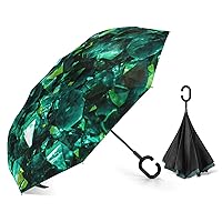 Green Mineral Crystals Inverted Umbrellas Automatic Open Windproof & Rainproof Car Umbrella Double Layer C-Shape Handle Free
