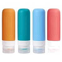 4 Pack Travel Bottles for Toiletries, 3oz Leak Proof Silicone Travel Size Toiletries Bottles, BPA Free Squeezable Travel Size Containers, TSA Approved Travel Essentials (Multicolor)