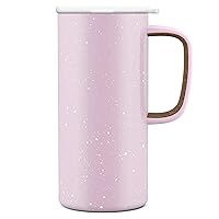 Ello Campy Vacuum Insulated Travel Mug with Leak-Proof Slider Lid and Comfy Carry Handle, Perfect for Coffee or Tea, BPA Free, Pink Satin, 18oz