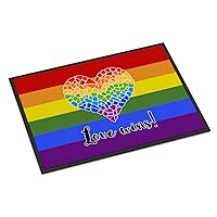 Caroline's Treasures CK8017JMAT Gay Pride Love Wins Mosaic Heart Doormat 24x36 Front Door Mat Indoor Outdoor Rugs for Entryway, Non Slip Washable Low Pile, 24H X 36W