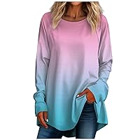 Long Sleeve Shirts for Women,Women's Casual Plus Sizelong Sleeved Round Neck Gradient Printing T-Shirt Top Pullover