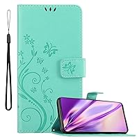 Book Case Compatible with Oppo FIND X3 PRO in Floral Turquoise - Cover in Flower Design with Magnetic Closure, Stand Function and 3 Card Slots - Wallet Etui Pouch PU Flip