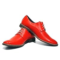 Modello Montegranaro - Handmade Italian Mens Color Red Oxfords Dress Shoes - Cowhide Smooth Leather - Lace-Up