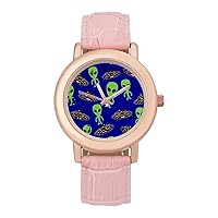 Green UFO Aliens Fashion Casual Watches for Women Cute Girls Watch Gift Nurses Teachers