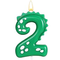 Green Number 2 Dinosaur Candle for Boy Birthday Party Decorations, 2nd Birthday Dinosaur Party Supplies, Dino Theme Birthday Number Candle Cake Topper Decorations