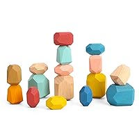 TOOKYLAND 16 Pcs Wooden Soring Stacking Balancing Stone Rocks,Wooden Stacking Blocks Set,Colorful Educational Montessori Puzzle Toys Set for Toddlers Kids 3+……