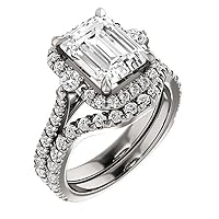 Moissanite Star Sterling Silver Genuine Moissanite Engagement Ring, Ethically, Authentically & Organically Sourced 1 CT Emerald Cut, Moissanite Diamond Rings, Wedding Rings