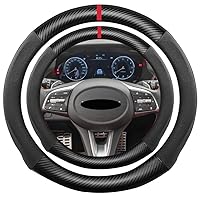 Suede Carbon Fiber Steering Wheel Cover, Compatible with Genesis G70 G80 GV60 GV70 GV80 15 inch Soft Alcantara Touch Leather Sport Non-Slip Automotive Interior Accessories