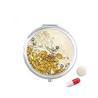 Yellow Chrysanthemum Flower Plant Pill Case Pocket Medicine Storage Box Container Dispenser