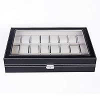 24 Compartments Top-level Opening Style Leather Watch Collection Box,Black.