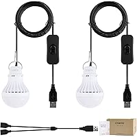 Onite Camping Lights, 2 Pack USB LED Outdoor Lights Bulb with Splitter Y-Cable, 8ft Extra Length Cord Tent Shed Lights Work Light with Hooks, Camping Lantern for Fishing/Patio/Garden/BBQ, WarmWhite