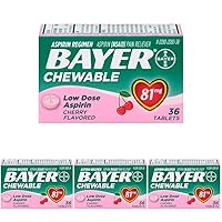 Bayer Aspirin Regimen, 81mg Chewable Tablets, Pain Reliever, Cherry, 36 Count (Pack of 4)