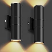 Outdoor Wall Lights, Porch Lights Outdoor Waterproof, Exterior Lighting Fixtures with Aluminum Cylinder, Outside Light for Yard, Garden, House, Garage (Black, 2PC)