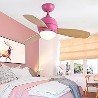 Reversible Ceiling Fan with Light and Remote Control Silent 6 Speeds Kids Bedroom Led Dimmable Fan Ceiling Light with Timer Modern Living Room Quiet Ceiling Fan Light/Pink