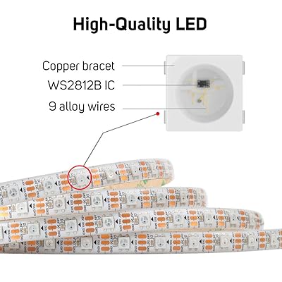 BTF-LIGHTING WS2812B RGB ECO LED Strip, Chasing Effects 5050SMD  Individually Addressable 16.4FT 60Pixels/m 300Pixels Flexible Dream Color  IP65 for