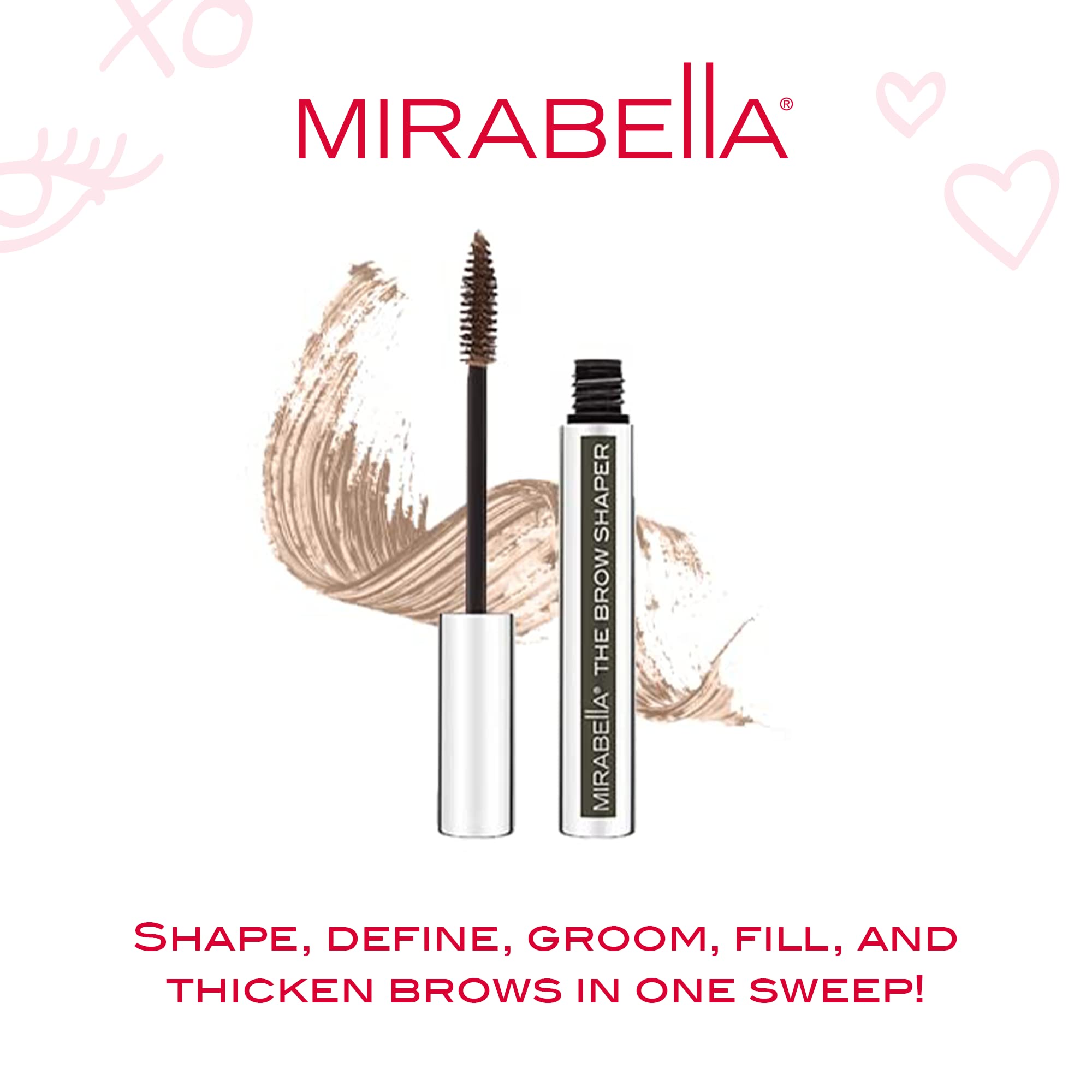 Mirabella Beauty Brow Shaper, Universal Shade - All-In-One Long-Lasting Eyebrow Gel Shapes, Defines, Grooms, Fills & Thickens Brows - Aloe & Vitamin B5 for Conditioning & Strengthening
