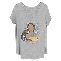Disney Women's Princesses Pocahontas Dreamcatcher Sketch Junior's Plus Short Sleeve Tee Shirt, Heather Grey, 1X