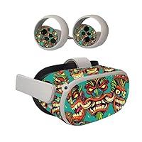 Skin Compatible with Oculus Quest 2 - Crazy Tikis | Protective, Durable, and Unique Vinyl Decal wrap Cover | Easy to Apply, Remove, and Change Styles | Made in The USA (OCQU2-Crazy Tikis)