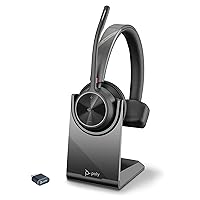 Poly Voyager 4310 UC Wireless Headset & Charge Stand (Plantronics) - Single-Ear Bluetooth Headset w/Noise-Canceling Boom Mic - Connect PC/Mac/Mobile - Works w/Teams (Certified), Zoom -Amazon Exclusive