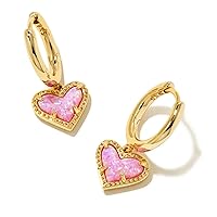 Kendra Scott Ari Heart Huggie Earrings in 14k Gold-Plated Brass, Bubblegum Pink Opal, Fashion Jewelry for Women