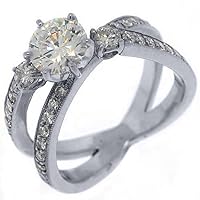 14k White Gold Brilliant Round Antique Diamond Engagement Ring 1.79 Carats