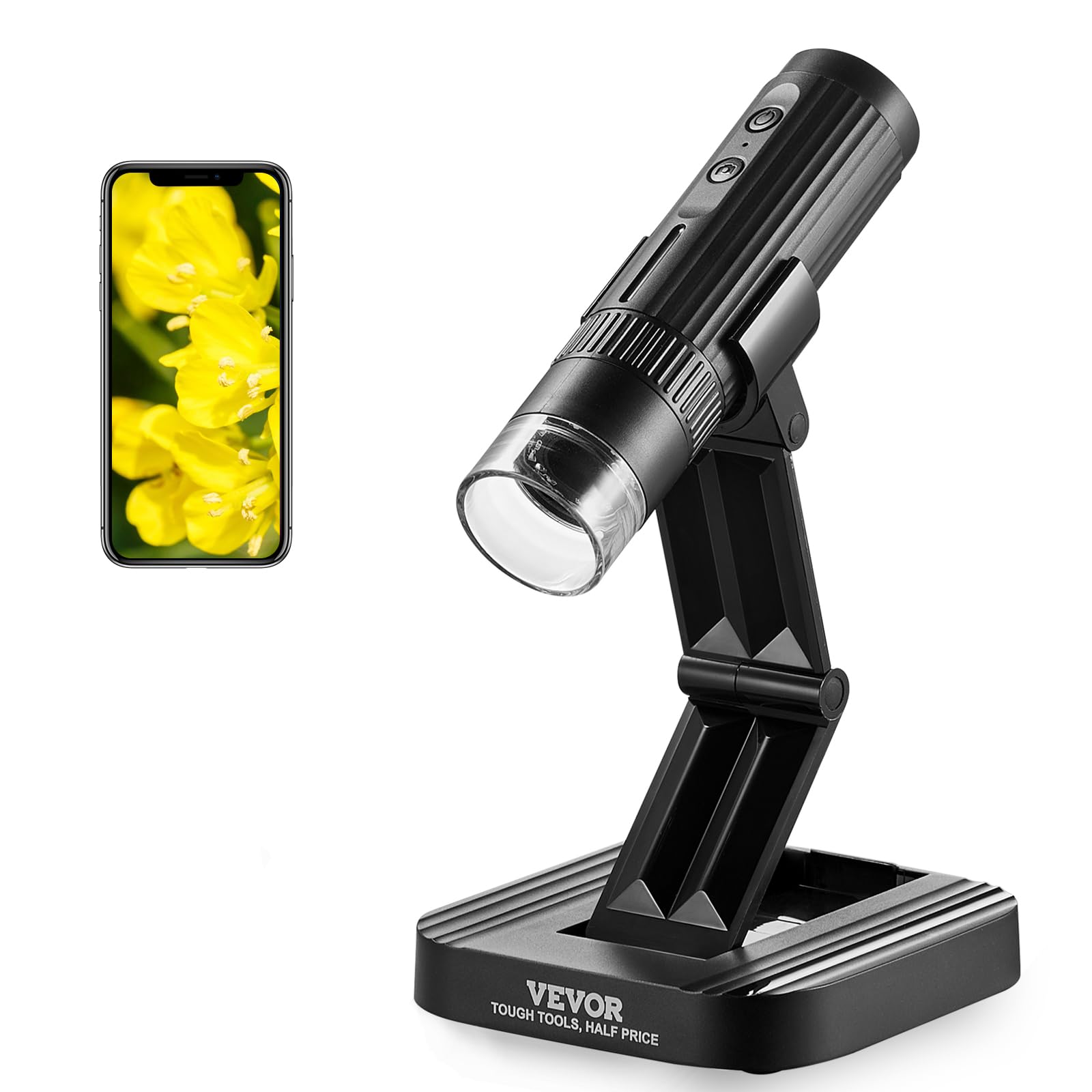 VEVOR Wireless Digital Microscope 50X-1000X 1080P HD WiFi Portable Handheld Mini Coin Microscope with Adjustable Stand USB Microscope Camera Magnifier Compatible with iPhone iPad Android Phone & PC