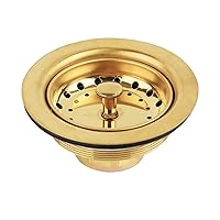 Watflow Gold Kitchen Sink Drain Assembly with Black Sink Strainer 3-1/2 Inch & 430 Stainless Steel Screws, Fit for 3.5 Inch Kitchen Sink, All Stainless with Removable Strainer Basket and Drain Stopper