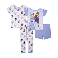 Disney Girls' 4-Piece Snug-fit Cotton Pajamas Set