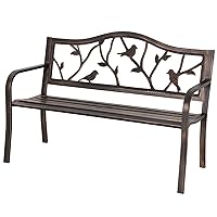 Sophia & William Outdoor Bench, Porch Bench, Garden Bench, Wrought Iron Bench, Outdoor Bench with Backrest and Armrests, Bronze