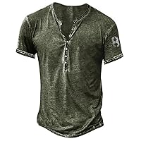 Henley Shirts for Men,Mens Distressed Shirts Retro Short Sleeve Tee Shirts Casual Button Down Washed T-Shirts