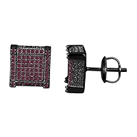 Men's & Women's 0.90 Ct Pink Sapphire Square Stud Earrings 14K Black Gold Plated 925 Silver