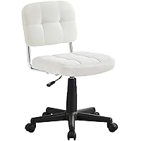 VECELO Modern Armless Home Office Desk Chair 360°Rolling Swivel Adjustable Height for Make Up/Bed Room/Small Space, Linen Fabric, Gray, White