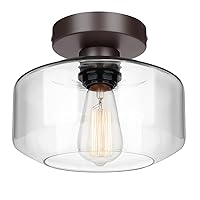 MAXvolador Industrial Semi Flush Mount Ceiling Light Brown, Clear Glass Pendant Lamp Shade, Farmhouse Lighting for Hallway, Hanging Light Fixture