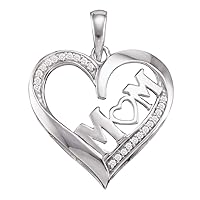 The Diamond Deal 10k Yellow Or White Gold Womens Round Diamond Accent Heart Mom Mother's Day Necklace Pendant Charm 1/12 Cttw