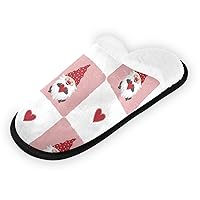Valentines Day Gnomes Fuzzy House Slippers for Women Men House Shoes Comfort Memory Foam Slippers with Soft Cozy Coral Fleece Lining for Indoor Outdoor Hotel