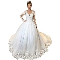 Melisa Long Sleeves Corset Lace up Sequins Wedding Dresses for Bride with Train Bridal Gowns Plus Size 2022