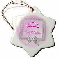 3dRose Princess Crown Beautiful Silver Frame, White Bow, Happy 4th Birthday - Ornaments (orn-234624)