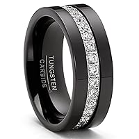Metal Masters Co. 1.35 Carat Tungsten Black Wedding Band Eternity Ring Cubic Zirconia Comfort-Fit 8MM