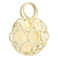 Straw Crossbody Bag for Summer Women Beach Shoulder Top Round Lemon Pattern Tote Handbag