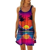 Summer Spring Dress for Women Casual Fashion Round Neck Sleeveless Dress Printed Hawaii Beach Mini Dress
