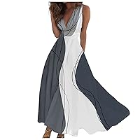 Summer Dresses for Women 2024 Swing A Line Floral Fashion Outdoor Dress Sleeveless V Neck Long Maxi Dress
