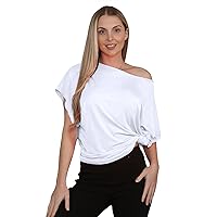 New Womens Plain Off Shoulder Tie Knot Front Short Sleeve Baggy Crop T-Shirt Top