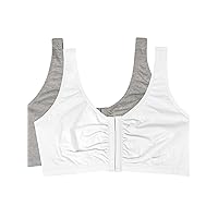Fruit of the Loom Women's Front Close Builtup Sports Bra, Heather Grey/White 2-Pack, 40