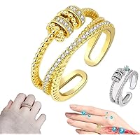 1/2/3Pcs Threanic Triple-Spin Ring, Feelief Zirconica Triple Fidget Ring, Rotatable Ring with Gift Box (Color : Gold)