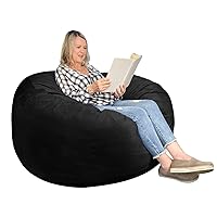 [Velvet Cover] Large Bean Bag Chair: 4 ft Memory Foam Bean Bag Chairs for Adults with Filling,Adult/Kids Bean Bag Chair with Filler Included,Soft Faux Fur Fabric,Black,4 Foot