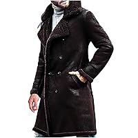 Mens Casual Fleece Sherpa Lined Jackets Winter Warm Fur Collar Long Trench Coats Big and Tall Outwears with Pockets