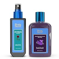 Blue Nectar Elevate Your Self-Care Routine with Uplifting Mist & Exfoliating Scrub Bundle - Himalayan Rose, Cardamom, Lavender - 2-Piece Set for Lasting Freshness (3.4 & 8.4 Fl Oz)