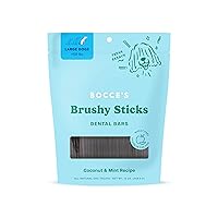 Bocce’s Bakery Dailies Brushy Sticks to Support Oral Health & Fresh Breath, Wheat-Free Dental Bars for Dogs, Made with Real Ingredients, Baked in the USA, All-Natural Coconut & Mint Recipe, Large Dogs