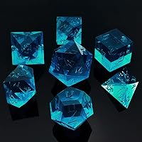 Bescon Crystal Clear (Unpainted) Sharp Edge DND Dice Set of 7, Razor Edged Polyhedral D&D Dice Set for Dungeons and Dragons Role Playing Games, Steelblue Color